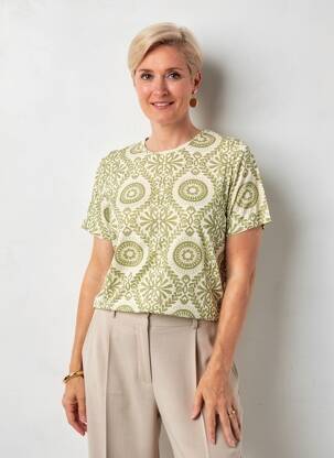 Tricou imprimeu fantezie mâneci scurte verde GEVANA femeie