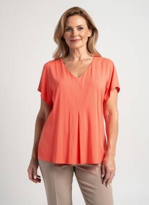 Tricou guler în v mâneci scurte roz GEVANA femeie