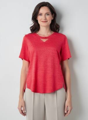 Tricou guler în v mâneci scurte roșu GEVANA femeie
