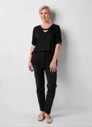 Top țesătură jersey mâneci scurte negru GEVANA femeie