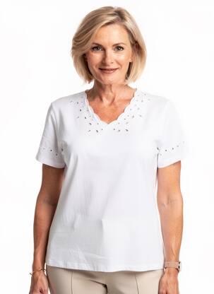 Tricou guler în v mâneci scurte alb GEVANA femeie