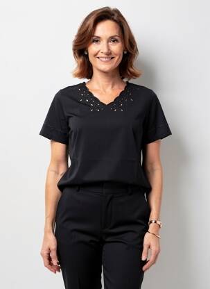 Tricou guler în v mâneci scurte negru GEVANA femeie