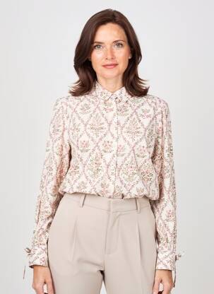 Cămașă imprimeu floral mâneci lungi roz GEVANA femeie