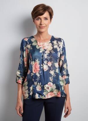 Bluză imprimeu floral mâneci 3/4 albastru GEVANA femeie