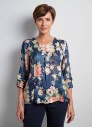 Bluză imprimeu floral mâneci 3/4 albastru GEVANA femeie