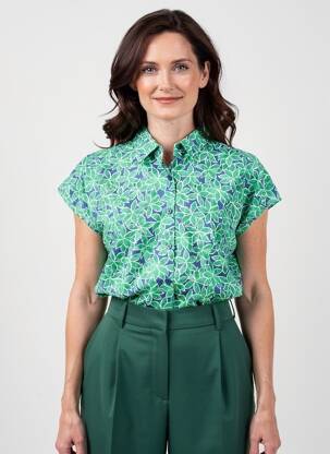 Cămașă imprimeu floral mâneci scurte verde GEVANA femeie