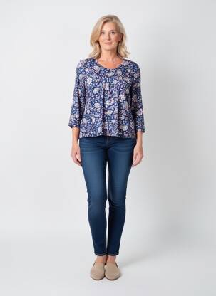 Top țesătură jersey mâneci lungi albastru GEVANA femeie