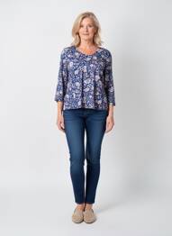Top țesătură jersey mâneci lungi albastru GEVANA femeie