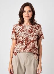 Tricou imprimeu fantezie mâneci scurte maro GEVANA femeie