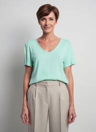 Tricou guler în v mâneci scurte verde GEVANA femeie