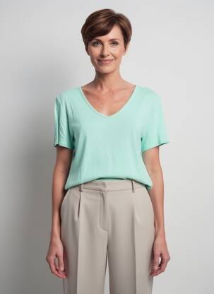 Tricou guler în v mâneci scurte verde GEVANA femeie