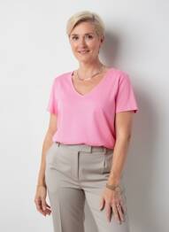 Tricou guler în v mâneci scurte roz GEVANA femeie