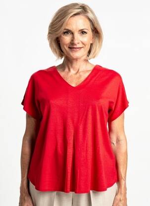 Tricou guler în v mâneci scurte roșu GEVANA femeie