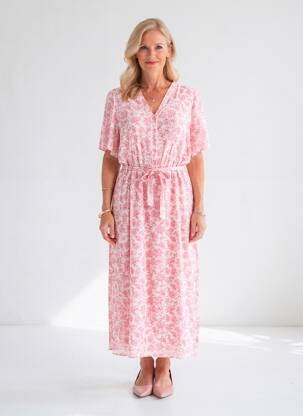 Rochie lungă mâneci scurte mâneci scurte roz GEVANA femeie