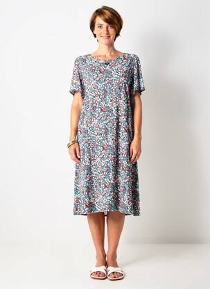 Rochie midi imprimeu floral mâneci scurte albastru GEVANA femeie