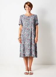 Rochie midi imprimeu floral mâneci scurte albastru GEVANA femeie