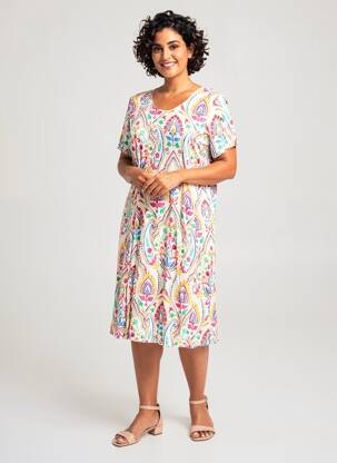 Rochie midi croială fluidă mâneci scurte alb GEVANA femeie