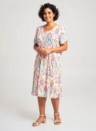 Rochie midi croială fluidă mâneci scurte alb GEVANA femeie