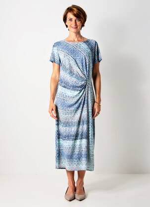 Rochie midi imprimeu fantezie mâneci scurte albastru GEVANA femeie