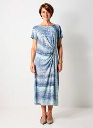 Rochie midi imprimeu fantezie mâneci scurte albastru GEVANA femeie