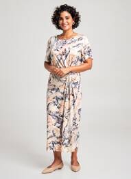 Rochie midi imprimeu fantezie mâneci scurte portocaliu GEVANA femeie