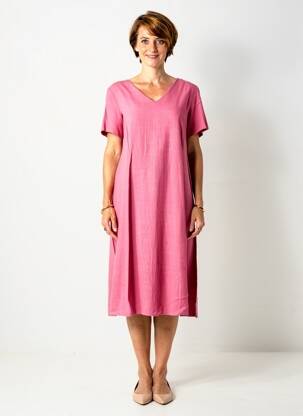 Rochie midi închidere cu fermoar la spate mâneci scurte roz GEVANA femeie