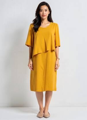 Rochie midi țesătură crep mâneci scurte galben GEVANA femeie