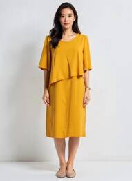 Rochie midi țesătură crep mâneci scurte galben GEVANA femeie