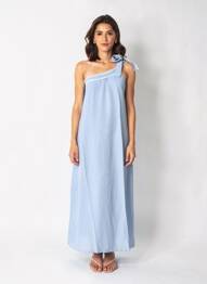 Rochie lungă țesătură crep fără mâneci albastru COPPEROSE femeie