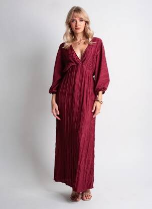 Rochie lungă croială cambrată mâneci 3/4 roșu SENES femeie
