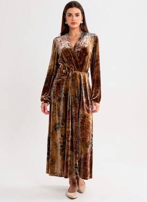 Rochie lungă mâneci lungi mâneci lungi maro LUMINE femeie