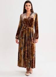 Rochie lungă mâneci lungi mâneci lungi maro LUMINE femeie