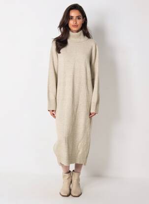 Rochie pulover elasticitate mâneci lungi bej LILI & LALA femeie