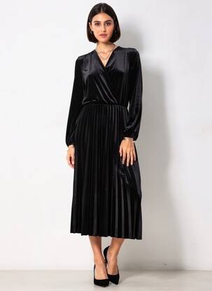 Rochie midi mâneci lungi mâneci lungi negru SENES femeie