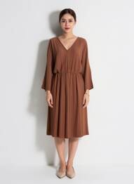 Rochie midi mâneci lungi mâneci lungi maro SENES femeie
