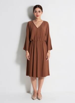Rochie midi mâneci lungi mâneci lungi maro SENES femeie