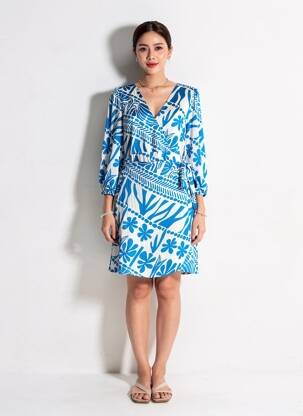 Rochie scurtă mâneci lungi mâneci lungi albastru MAJOLICA femeie