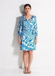 Rochie scurtă mâneci lungi mâneci lungi albastru MAJOLICA femeie