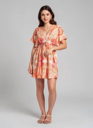 Rochie scurtă mâneci scurte mâneci scurte portocalie IKOONE&BIANKA femeie