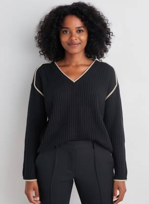 Pulover guler în v mâneci lungi negru MAJOLICA femeie