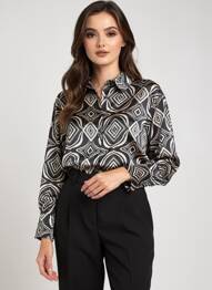 Cămașă țesătură crep mâneci lungi negru PEACE N'LOVE femeie