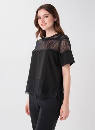 Top croială fluidă mâneci scurte negru LILI & LALA femeie