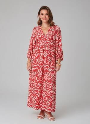 Rochie lungă mâneci lungi mâneci lungi roșu GEVANA femeie