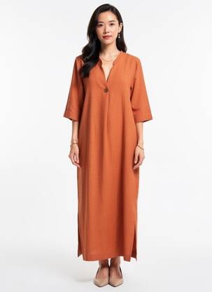 Rochie lungă mâneci lungi mâneci lungi maro GEVANA femeie