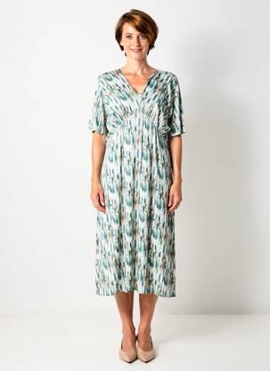 Rochie midi imprimeu fantezie mâneci scurte verde GEVANA femeie