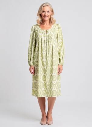 Rochie midi imprimeu fantezie mâneci lungi verde GEVANA femeie