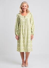 Rochie midi imprimeu fantezie mâneci lungi verde GEVANA femeie