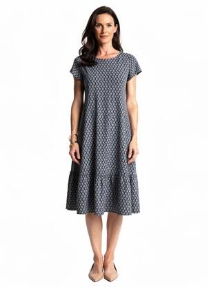 Rochie midi imprimeu fantezie mâneci scurte albastru GEVANA femeie