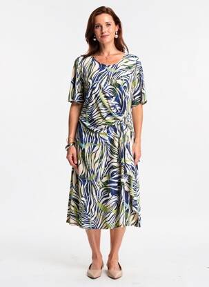 Rochie midi imprimeu fantezie mâneci scurte albastru GEVANA femeie