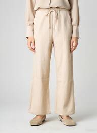 Pantalon larg țesătură crep mărime normală bej UNIKA femeie